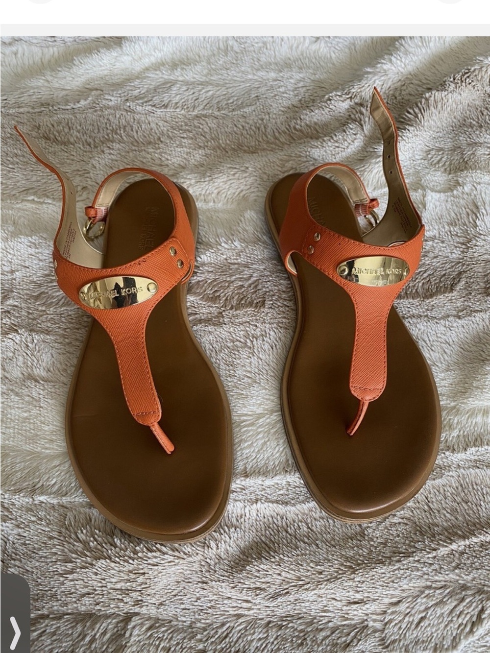 Michael Kors Orange Leather Sandals with Gold Plaque